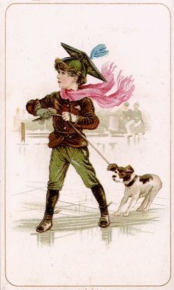 Boy and dog slide on ice