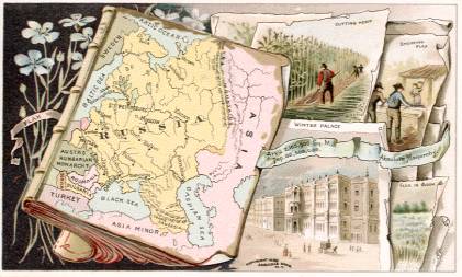 Russia map - Cutting Hemp; Stripping Flax; Winter Palace