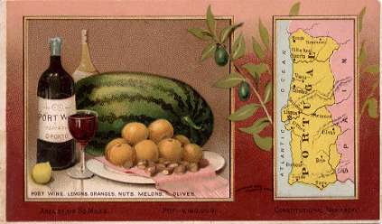 Portugal map - Port Wine, Lemons, Oranges, Nuts, Melons, Olives