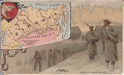 Siberia map - Polar Bear; Convicts at Work in the Mines