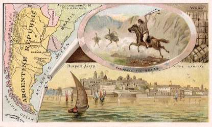 Argentina map - Wool; Throwing the Bolas; Buenos Ayres