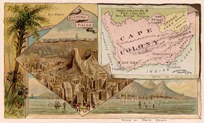 Cape Colony map - Oil Palm; Diamond Fields; View of Cape Town