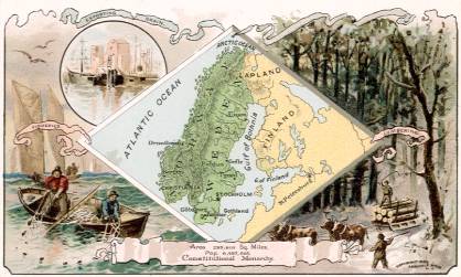 Sweden and Norway map - Exporting Grain; Fisheries;Lumbering