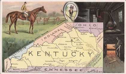 Kentucky map - Thoroughbred, whisky distillery