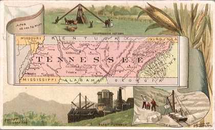 Tennessee map - Compressing cotton, blast furnace, marble quarry