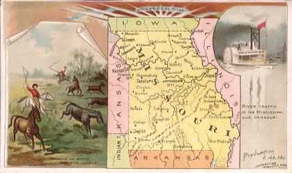Missouri Map - Mules, Mississippi River paddle boat