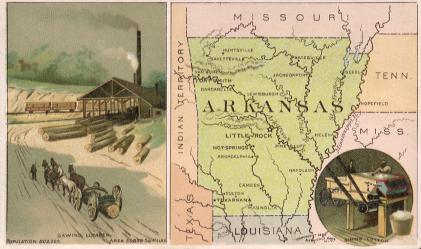 Arkansas map - Sawing lumber, ginning cotton