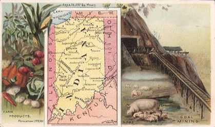 Indiana map - Farm products, hogs, coal mining