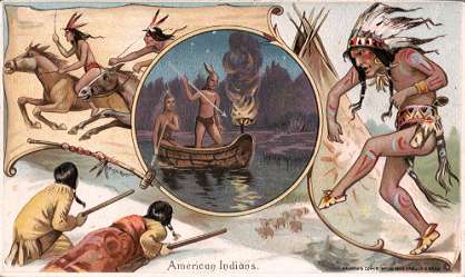 American Indian - horse racing, hunting buffalo, canoeing, war dance