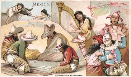 Mexico - burro riding, gambling, harp playing, masked ball