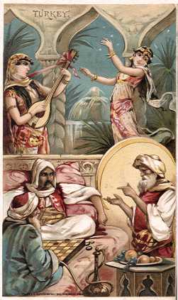 Turkey - lute playing, dancing girl, playing checkers