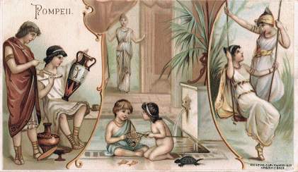 Pompeii - vase decorating, children catching goldfish, ladies on swing