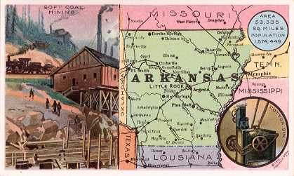 Arkansas map - Soft Coal Mining; Cotton Gin