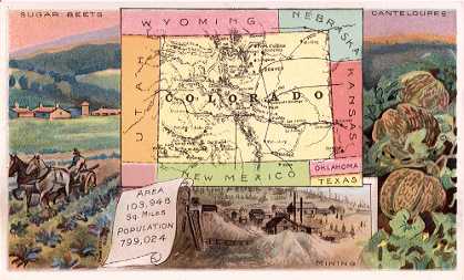 Colorado map - Sugar Beets; Mining; Canteloupes