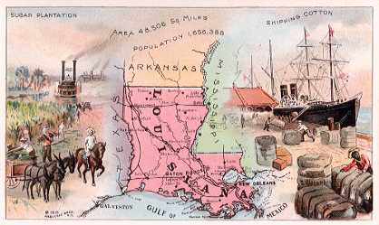 Louisiana map - Sugar Plantation; Shipping Cotton