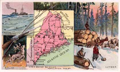 Maine map - Fishing Industry; Hunting; Lumber