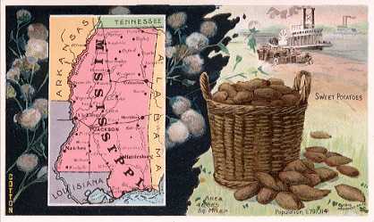Mississippi map - Cotton; Sweet Potatoes