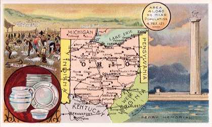 Ohio map - Sheep Shearing; Pottery; Perry Memorial