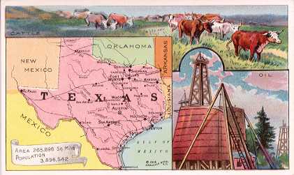 Texas map - Cattle; Oil