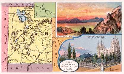 Utah map - Great Salt Lake; Mormon Temple Salt Lake City