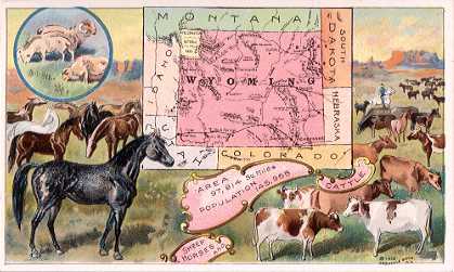 Wyoming map - Sheep, Horses and Cattle