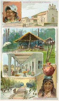Grenada, Nicaragua - Church of Guadaloupe; Engineers' Camp; Market Place; Building Railroad Through Swamps; A Water Carrier