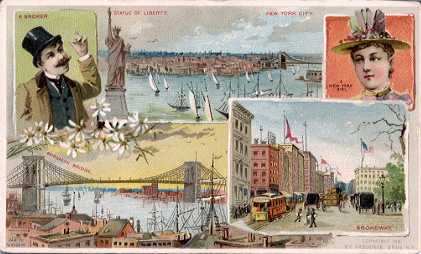 New York City - Statue of Liberty; Brooklyn Bridge; Broadway