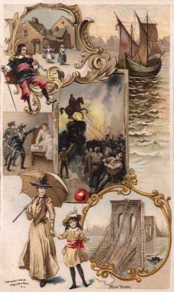 New York - New Amsterdam; Peter Stuyvesant; Ethan Allen at Ticonderoga; The Destruction of George III Statue at Bowling Green; Hendrik Hudson's ship Half-Moon