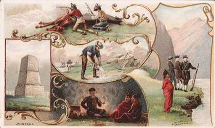 Montana - Custer Massacre, Rosebud River; Custer Monument; Fur Trading; Gold Mining; Discovery of Rocky Mountains by Chevalier de la Verendrye
