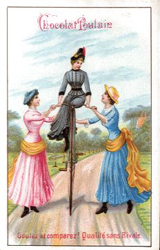 Chocolat Poulain - high-wheel bicycle trade card