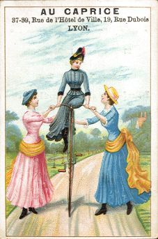 Au Caprice - high-wheel bicycle trade card